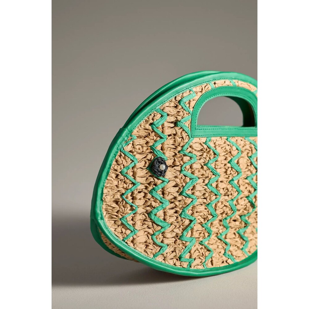 Anthropologie Raffia Fish Top-Handle Bag Green NEW - Picture 4 of 4